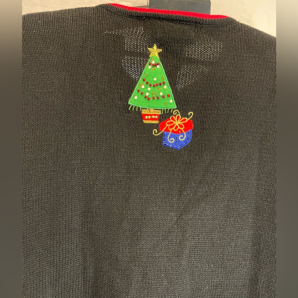 VTG Tiara Int'l M Black Ugly Christmas Sweater Zipper Cardigan Santa Embroidered - Picture 8 of 11